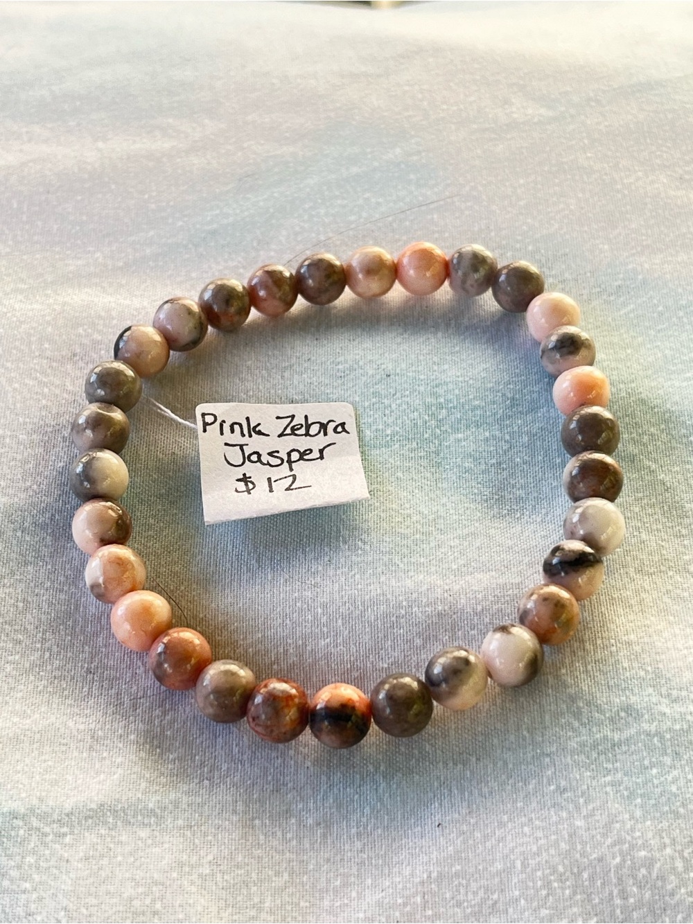 Handcrafted Pink Zebra Jasper Beaded Stretch Bracelet